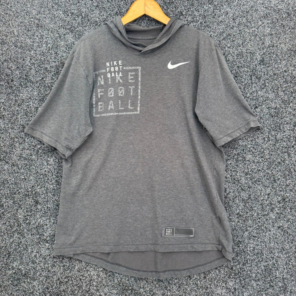 Nike Football Mens Dri-FIT Short Sleeve Hoodie Gray Athletic Cut Large